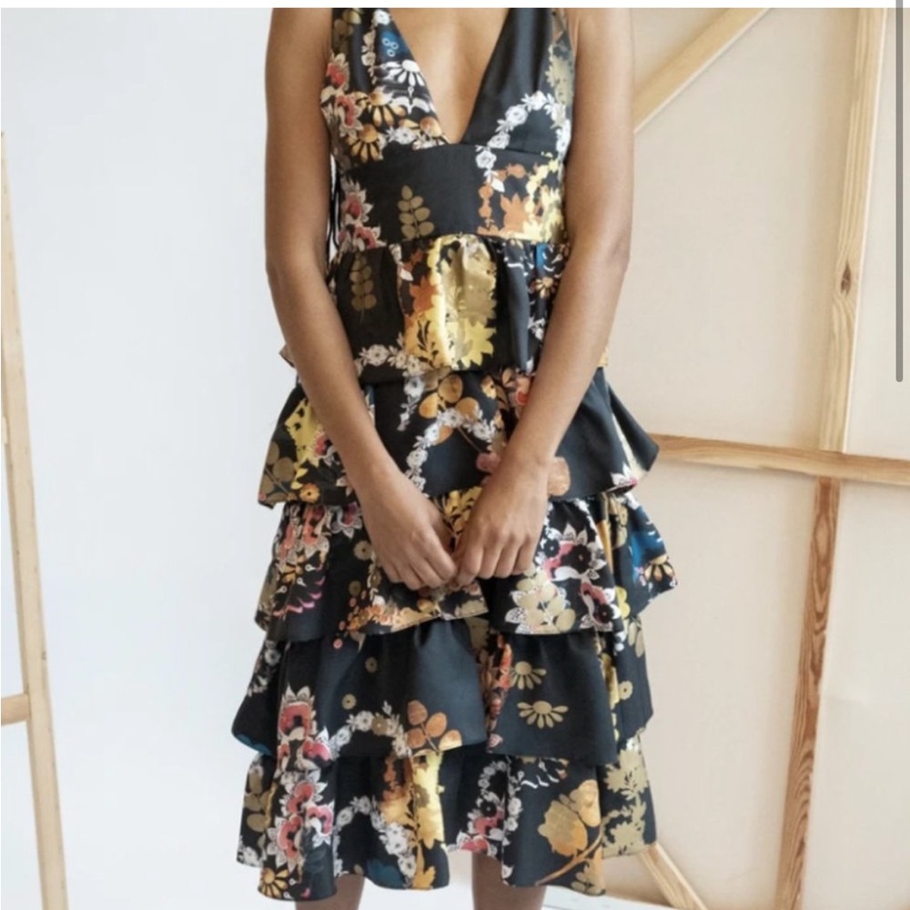 Cynthia Rowley Tiered Floral Silk Dress